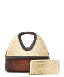 Fashion Faux Leather Croc Tote Bag + Wallet CY-8562W BEIGE